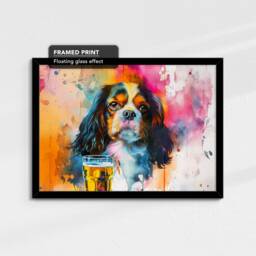 King Charles Spaniel Beer Glass Painting Framed Poster Print & Canvas Wall Decor Art Bar Kitchen Room Dog Gift Pet - thumbnail 2