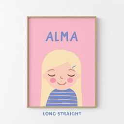 Personalised Portrait Girl With Blonde Hair - Rose Blue Illustration Poster For Kids Wall Decor Children's Room - thumbnail 2