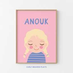 Personalised Portrait Girl With Blonde Hair - Rose Blue Illustration Poster For Kids Wall Decor Children's Room - thumbnail 3