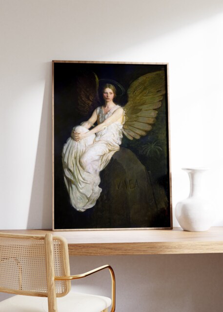 Antique Angel Woman Print, Dark Academia Home Decor, Abbott Handerson Thayer, Oil Painting, Victorian Wall Art, Elegant Art Reproduction - image 1