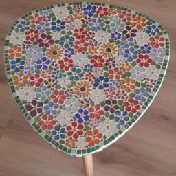 Floral Mosaic Coffee Table Small Triangle Glass Tile Art - thumbnail 2