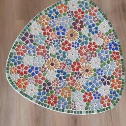 Floral Mosaic Coffee Table Small Triangle Glass Tile Art - thumbnail 4