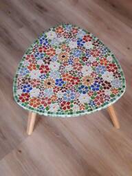 Floral Mosaic Coffee Table Small Triangle Glass Tile Art