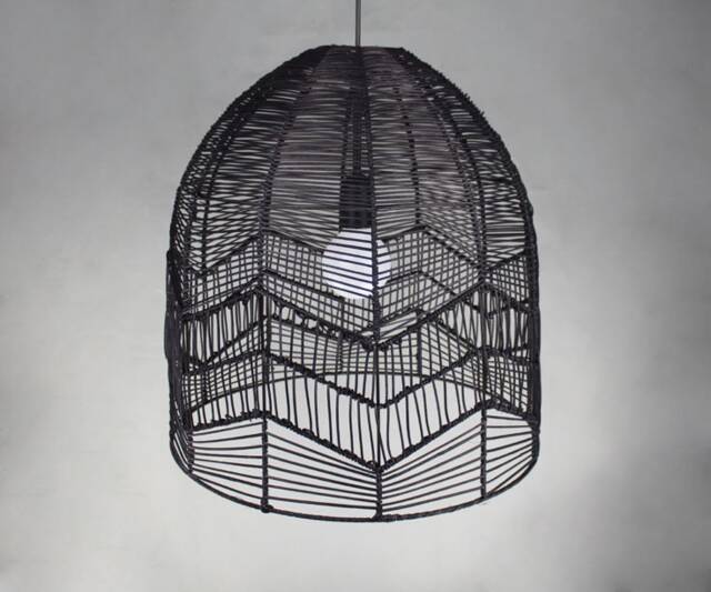 "Handwoven Rattan Pendant Light, Black Ceiling Light Fixture, Kitchen Island Lamp, W17.7""xh17.7" - image 1