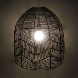 "Handwoven Rattan Pendant Light, Black Ceiling Light Fixture, Kitchen Island Lamp, W17.7""xh17.7" - thumbnail 2