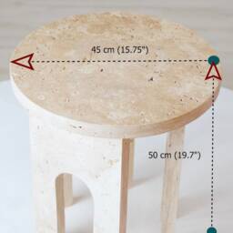 Side Table Round, Travertine Handmade Beige Round Side Table With U Leg, Living Room Furniture, Antique Interior Design End - Plinth - thumbnail 4