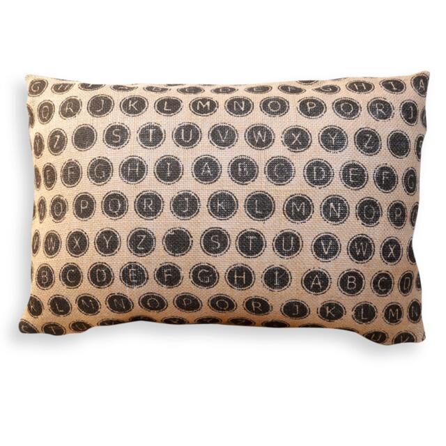 Type Key Burlap Lumbar Reversible Pillow Cover, Typewriter Keys, Alphabet, Letters, Typography, Jute - Modern Rustic Decor - image 1