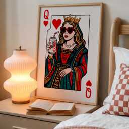Queen Of Hearts Pop Art Print, Playing Card Wall With Diet Coke, Retro Modern Artwork, Dopamine Decor, Bar, Fun Home Decor - thumbnail 2