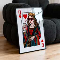 Queen Of Hearts Pop Art Print, Playing Card Wall With Diet Coke, Retro Modern Artwork, Dopamine Decor, Bar, Fun Home Decor - thumbnail 3