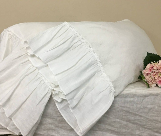 Pair Of White Pillow Cases With Country Mermaid Long Ruffles - image 1