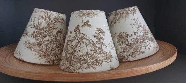 French Toile Rustic Brown Countryside Candle Clip Lampshade - image 1