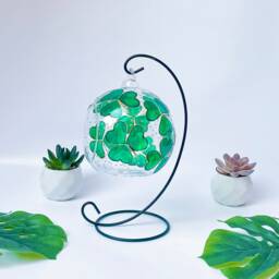 Hand Painted Emerald Green Shamrock Candle Holder Irish Gift - thumbnail 2