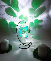 Hand Painted Emerald Green Shamrock Candle Holder Irish Gift