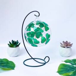 Hand Painted Emerald Green Shamrock Candle Holder Irish Gift - thumbnail 4