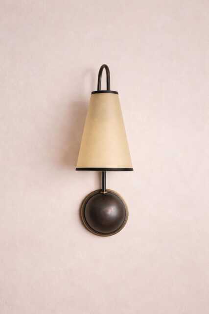 Single Arm Shade Wall Sconce - Fabric Lamp Brass Modern Farmhouse Light Country Lighting Blackened - image 1