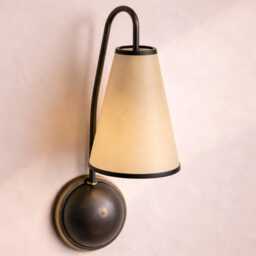 Single Arm Shade Wall Sconce - Fabric Lamp Brass Modern Farmhouse Light Country Lighting Blackened - thumbnail 2
