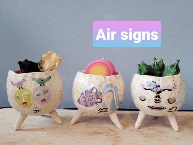 The Horoscope Collection With Gold Detail - Handmade Ceramic Planter, Succulent Pot Plant Pot, Star Sign, Zodiac. Pottery Gift Idea Birthday - image 1