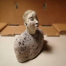 Small Male Bust/ Man in Dotted Shirt/ Unique Ceramic Sculpture - thumbnail 2