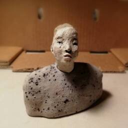 Small Male Bust/ Man in Dotted Shirt/ Unique Ceramic Sculpture