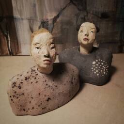 Small Male Bust/ Man in Dotted Shirt/ Unique Ceramic Sculpture - thumbnail 4