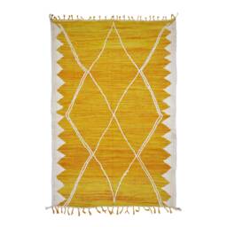 Kilim Moroccan Rug, Flat Area Rug, Handmade Yellow & White Custom Flatweave Kilim, Geometric Berber Wool Rug - thumbnail 4