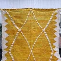 Kilim Moroccan Rug, Flat Area Rug, Handmade Yellow & White Custom Flatweave Kilim, Geometric Berber Wool Rug - thumbnail 2