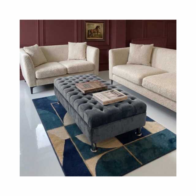 Handmade Chesterfield Plush Velvet Footstool - Footrest, Coffee Table With Chrome Metal Legs - image 1