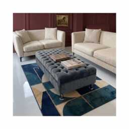 Handmade Chesterfield Plush Velvet Footstool - Footrest, Coffee Table With Chrome Metal Legs - thumbnail 1