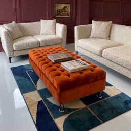 Handmade Chesterfield Plush Velvet Footstool - Footrest, Coffee Table With Chrome Metal Legs - thumbnail 2