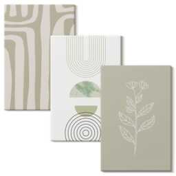 3 Piece Canvas Set - Geometric Patterns With Plant Accents in Shades Of Green, Green Wall Art Canvas, Natural Textures Decor - thumbnail 2