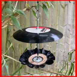 Upcycled Vinyl Record Hanging Bird Feeders With Canopy. Makes A Quirky Gift. Decor For Garden - thumbnail 1