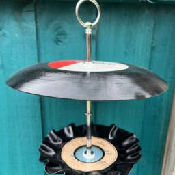 Upcycled Vinyl Record Hanging Bird Feeders With Canopy. Makes A Quirky Gift. Decor For Garden - thumbnail 3