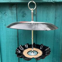 Upcycled Vinyl Record Hanging Bird Feeders With Canopy. Makes A Quirky Gift. Decor For Garden - thumbnail 2