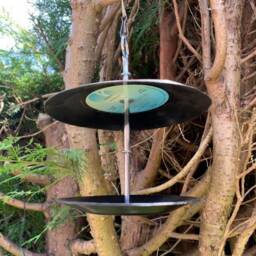 Upcycled Vinyl Record Hanging Bird Feeders With Canopy. Makes A Quirky Gift. Decor For Garden - thumbnail 4