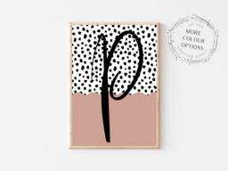 Personalised Initial Print, Dalmatian Print Scalloped Colours Print Name Print, Pink Poster Wall Art - thumbnail 1