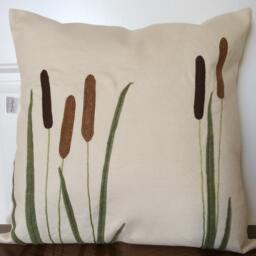 Felt Cat's Tail Applique Pillow Cover Meadow Grass Accent Cushion - thumbnail 1
