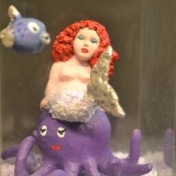 Bubba Mermaid On Seabed Sculpture With Blue Led Papier-Mache Doll 20x20x15 cm Sculpture By - thumbnail 2