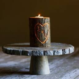 Custom Carved Initials Wood Tealight Or Votive Candle Holder, Personalize Your Initials, Heart Engraved in Bark - 5 Year Anniversary Gift - thumbnail 3