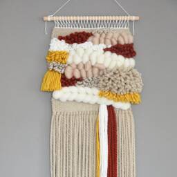 Woven Wall Hanging Boho Textile Art, Natural Colors, 23x10 In - thumbnail 1