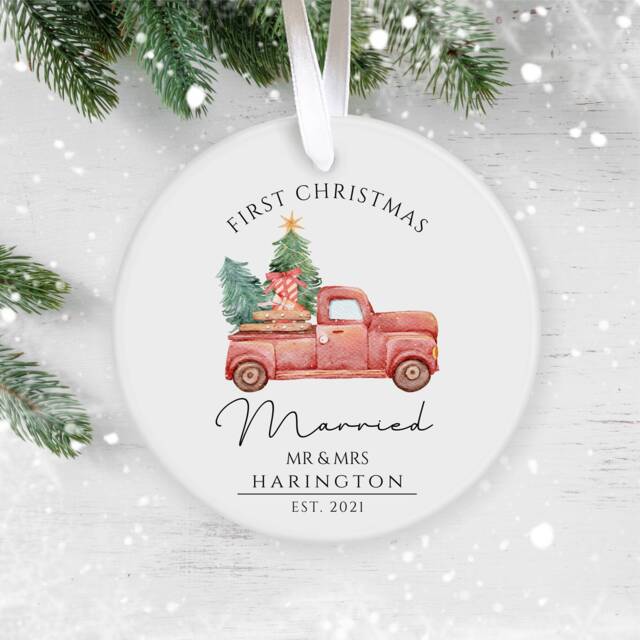 Our First Christmas Married, Personalised Ceramic Decoration, Ornament 2025, Personalized Ornament, Wedding Keepsake - image 1