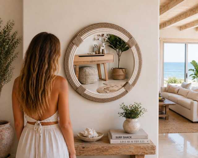 Large 80cm - 31.4Inch Hampton Nautical Coastal Round Rope Mirror Home Decor Large - image 1