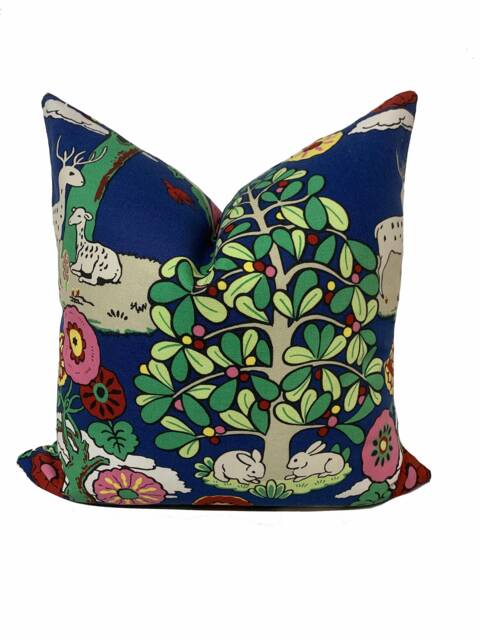 Schumacher Fantasy Forest Blue & Multi Cushion Cover Pillow Double Sided - image 1