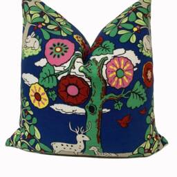 Schumacher Fantasy Forest Blue & Multi Cushion Cover Pillow Double Sided - thumbnail 2