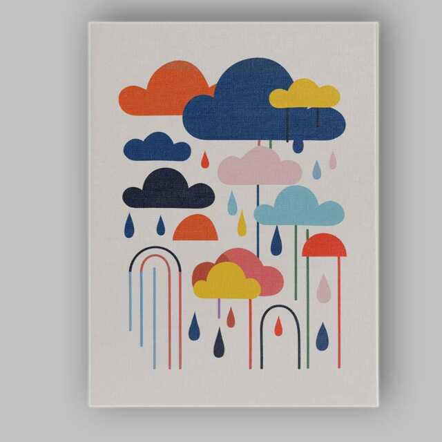 Scandinavian Minimalist Colourful Rain Clouds Graphic Illustration Canvas Wall Art Print Decor Picture Ready To Hang - image 1