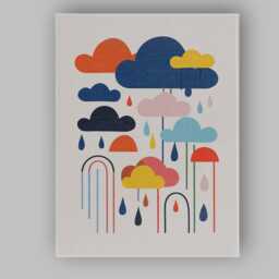 Scandinavian Minimalist Colourful Rain Clouds Graphic Illustration Canvas Wall Art Print Decor Picture Ready To Hang - thumbnail 1