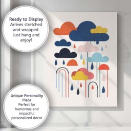 Scandinavian Minimalist Colourful Rain Clouds Graphic Illustration Canvas Wall Art Print Decor Picture Ready To Hang - thumbnail 3
