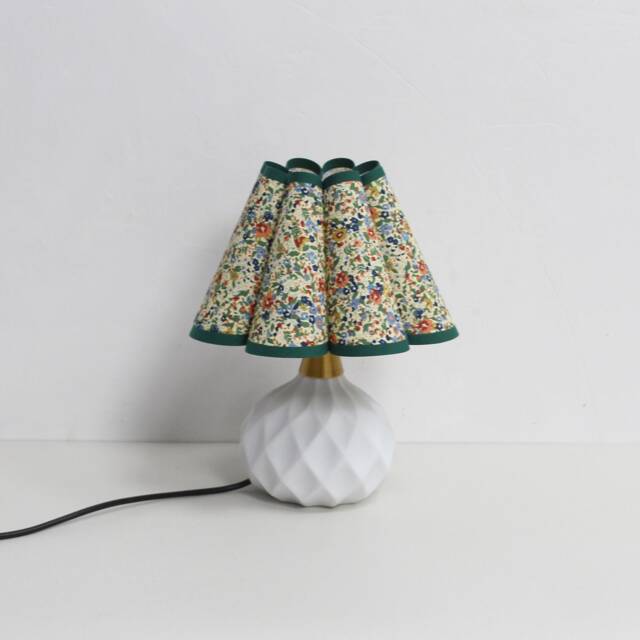 Floral Fabric Lamp Handmade White Ceramic Base, Home Decor-115# - image 1