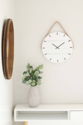 Handmade White Barn Wood Wall Clock - Leather Strap, Modern Farmhouse - thumbnail 1