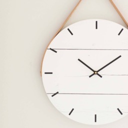 Handmade White Barn Wood Wall Clock - Leather Strap, Modern Farmhouse - thumbnail 2