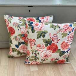 Handmade Genevieve Classic Old Rose Cream Burnt Orange Floral Linen Fabric Country Botanical Throw Pillow Sham Cushion Cover - thumbnail 3